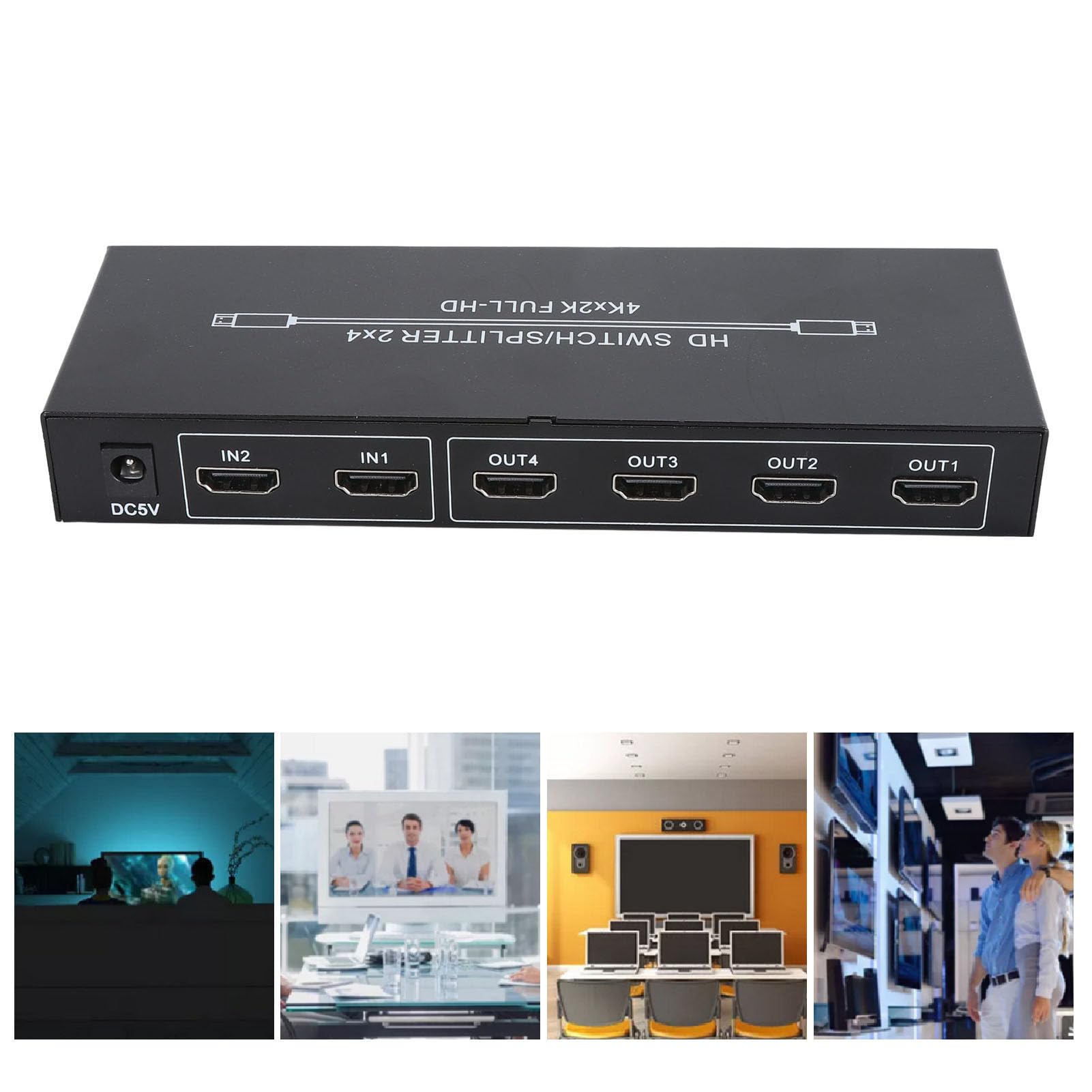 Splitter HDMI 2 in 4 Uscite, HDMI 4K con Telecomando per Collegare Desktop, Laptop, Console di Gioco a Monitor, TV, Proiettori (Spina europea)
