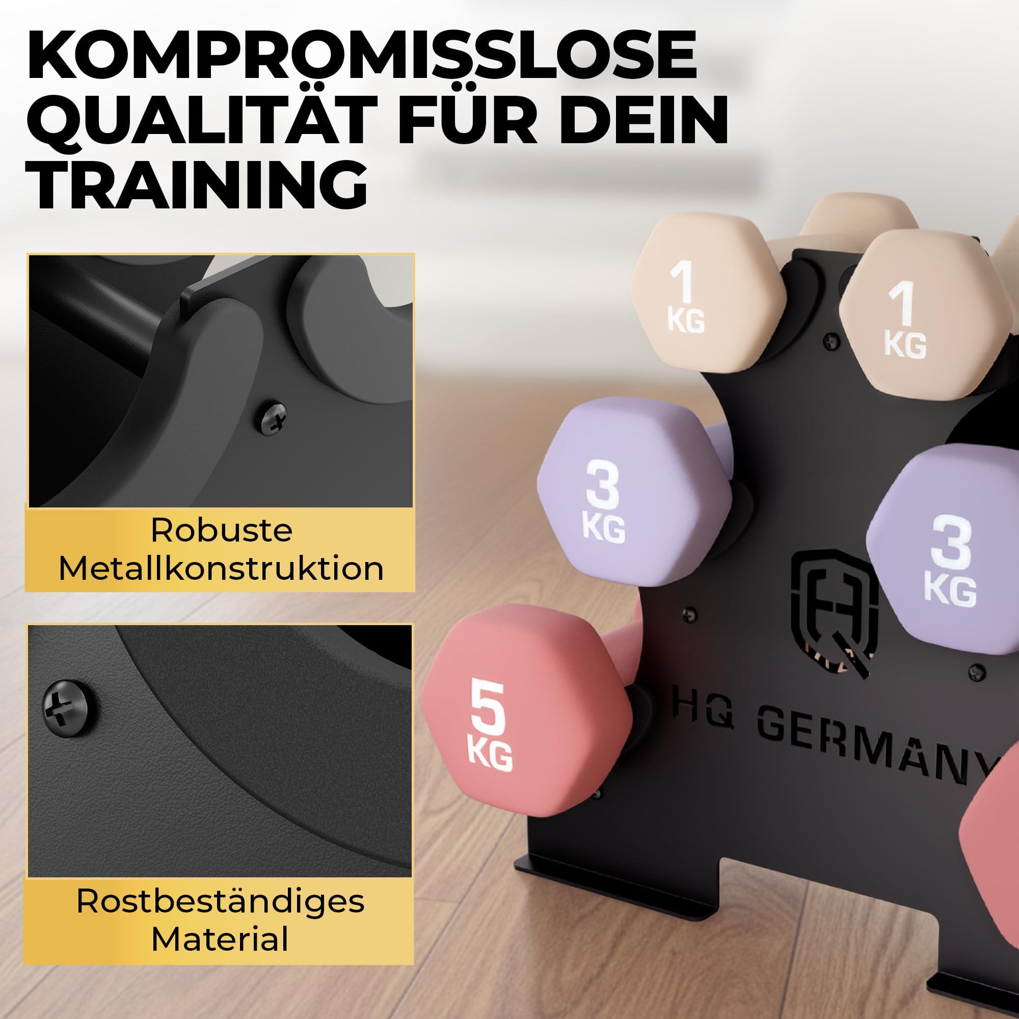 HQ Germany® Hanteln Set [geruchsfreie Pastellfarben] - Hanteln 2 Stück für Pilates und Kraftraining, Hantelset Home Gym, Dumbbells, Gewichte Hantel, Hantel Set, Kurzhanteln, Handeln für Frauen - 4