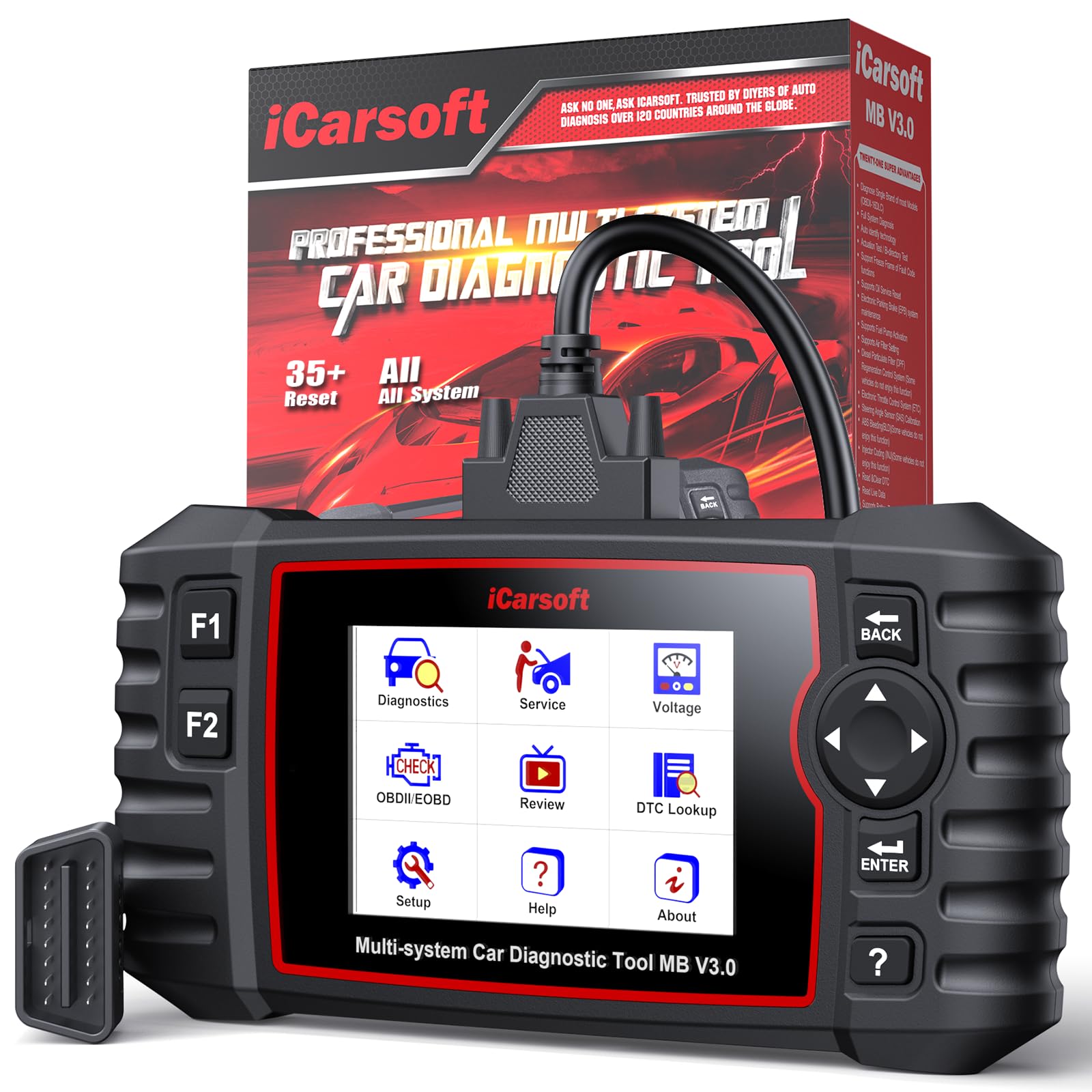 iCarsoft MB V3.0 OBD2 Auto Diagnostica per Ben.z/Sprinter/Smart, Diagnosi Auto Professionale in Italiano per Tutti i Sistemi, 35 Funzioni di Ripristino, Test Bidirezionale, Aggiornamento a Vita