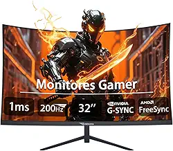 Monitor Curvo 32 Polegadas com 200Hz,1ms GTG,Curvatura R1500,Cores 100% sRGB,AMD FreeSync e NVIDIA G-SYNC,Alto-Falantes Integrados,VESA - Ideal para Entretenimento,Trabalho e Jogos Competitivos