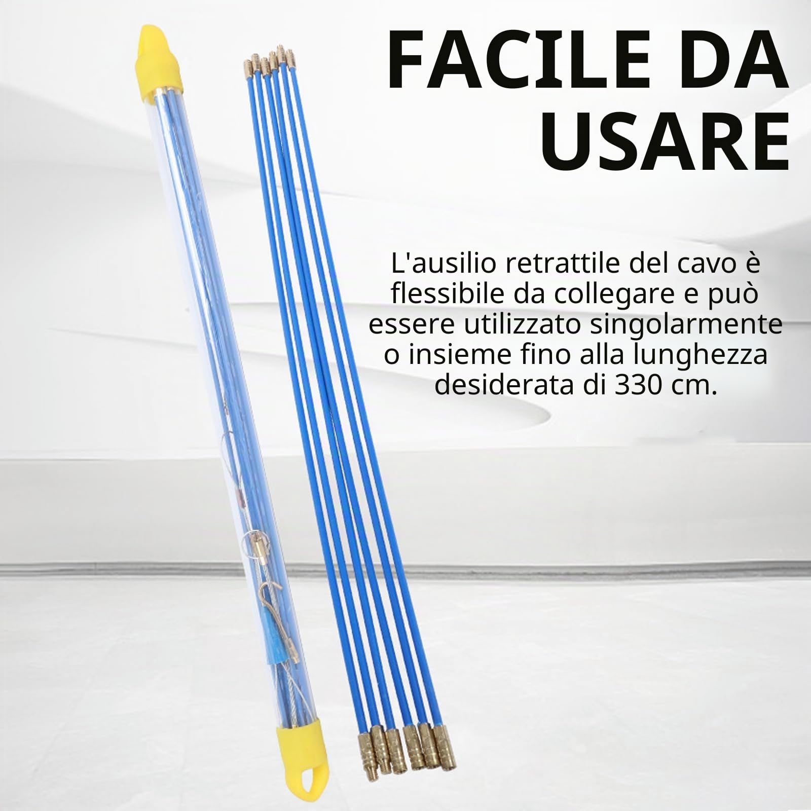 Sonda Passacavi 33CM, 20 Pezzi Sonda Tiracavi con Molla di Guida, Sonda Elettricista Professionale Fibra di Vetro Flessibili con Accessori, Aste Tiracavi in Fibra di Vetro