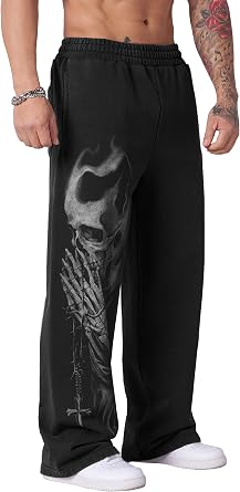 BOOMLEMON Mens Graphic Print Joggers Baggy Casual Workout Pants Bandana Punk Streetwear Sweatpants with Pockets