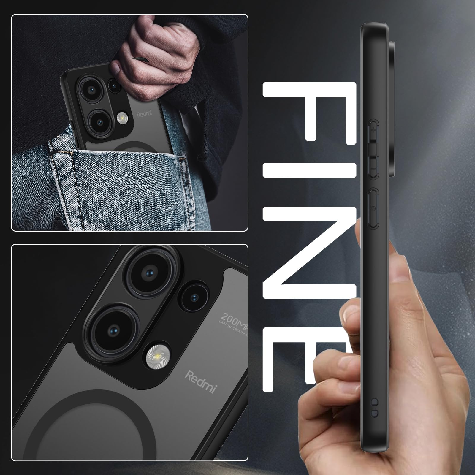 BENTOBEN Custodia magnetica per Xiaomi Redmi Note 13 Pro 4G/Poco M6 Pro 4G (non per 5G)[Compatibile con Magsafe] con protezione di grado militare antiurto parte posteriore opaca traslucida