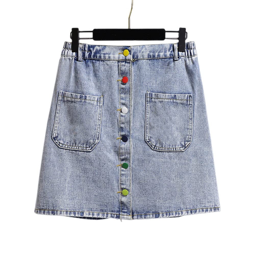 Gonne da Donna,Minigonna da Donna Blu Elastico Vita Alta Gonna di Jeans Avvolta sui Fianchi Petto Colorato con Tasche A-Line Increspato Plus Size Gonna Corta per Ragazze Signore,5XL