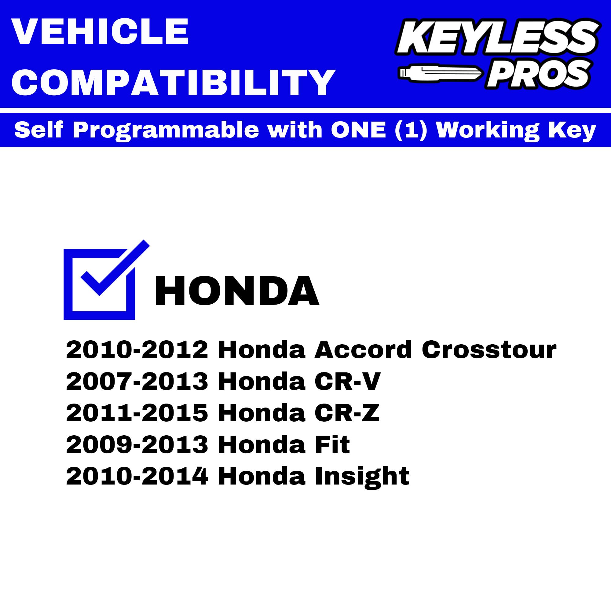 MLBHLIK-1T - Telecomando di ricambio per chiave elettronica a 3 pulsanti, compatibile con Honda Accord, CR-V, CR-Z, Fit, Insight 2010-2012, 2007-2013