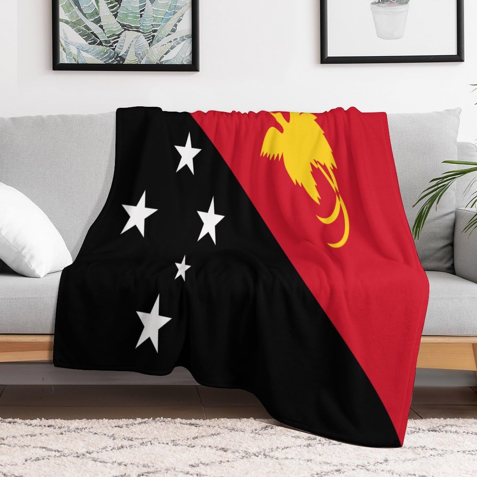 Bed Blanket 60"x80" Papua New Guinea Flag Warm Lightweight Blanket Tactical Nation Patriotic Cozy Decor for Bed Sofa Couch Camping Travel