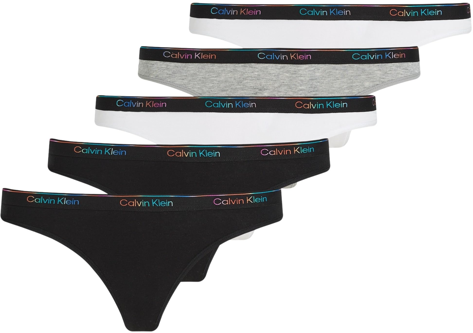 Calvin Klein Damskie stringi, Multi (Black/White/Black/Gry Htr/White), L