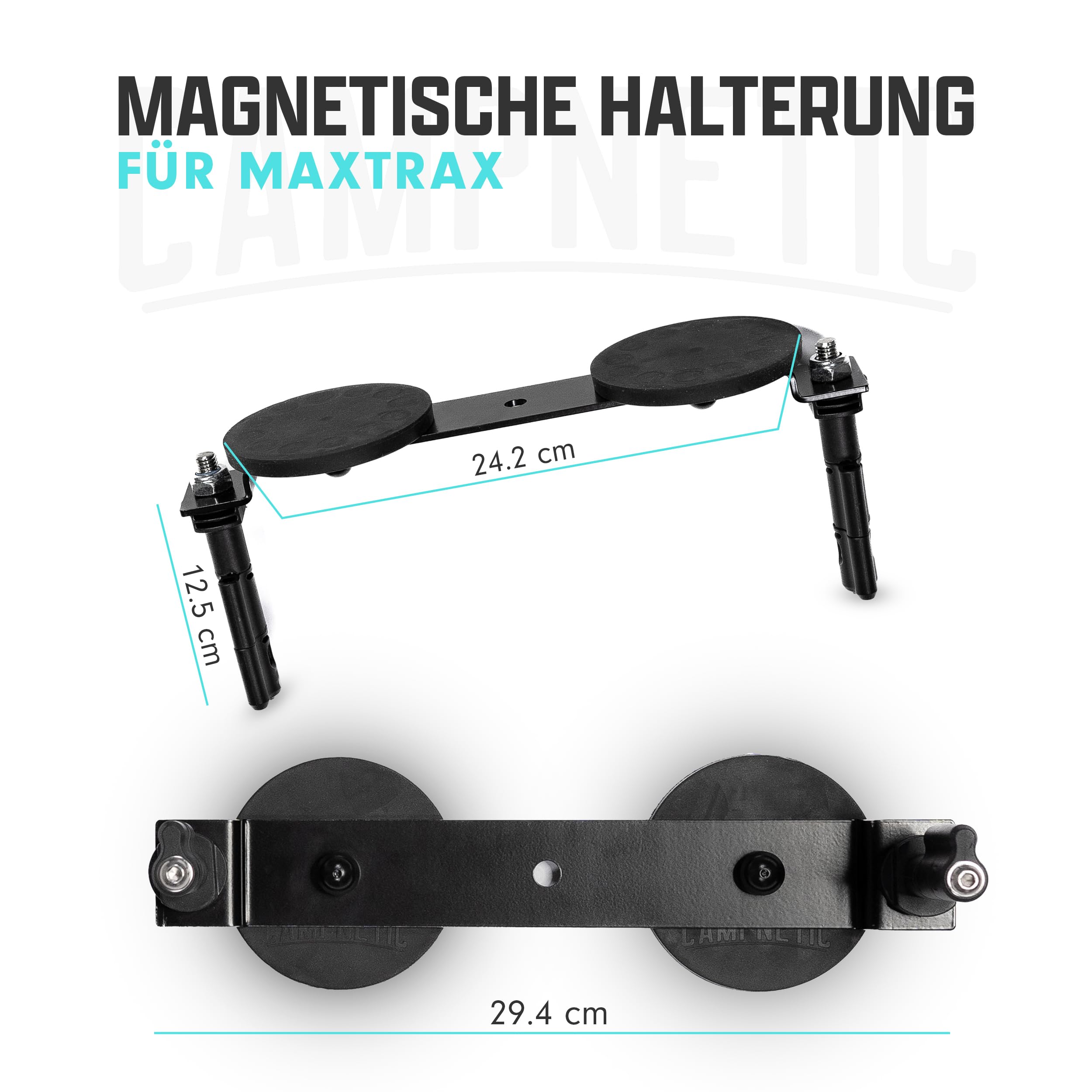 MAXTRAX MKII Sandbleche schwarz mit magnetischer Halterung von Campnetic | Sandboards mit Magnethalterung zur Befestigung ohne Bohren, Recovery Boards , für Offroad Camper, Vans & 4x4 Camping