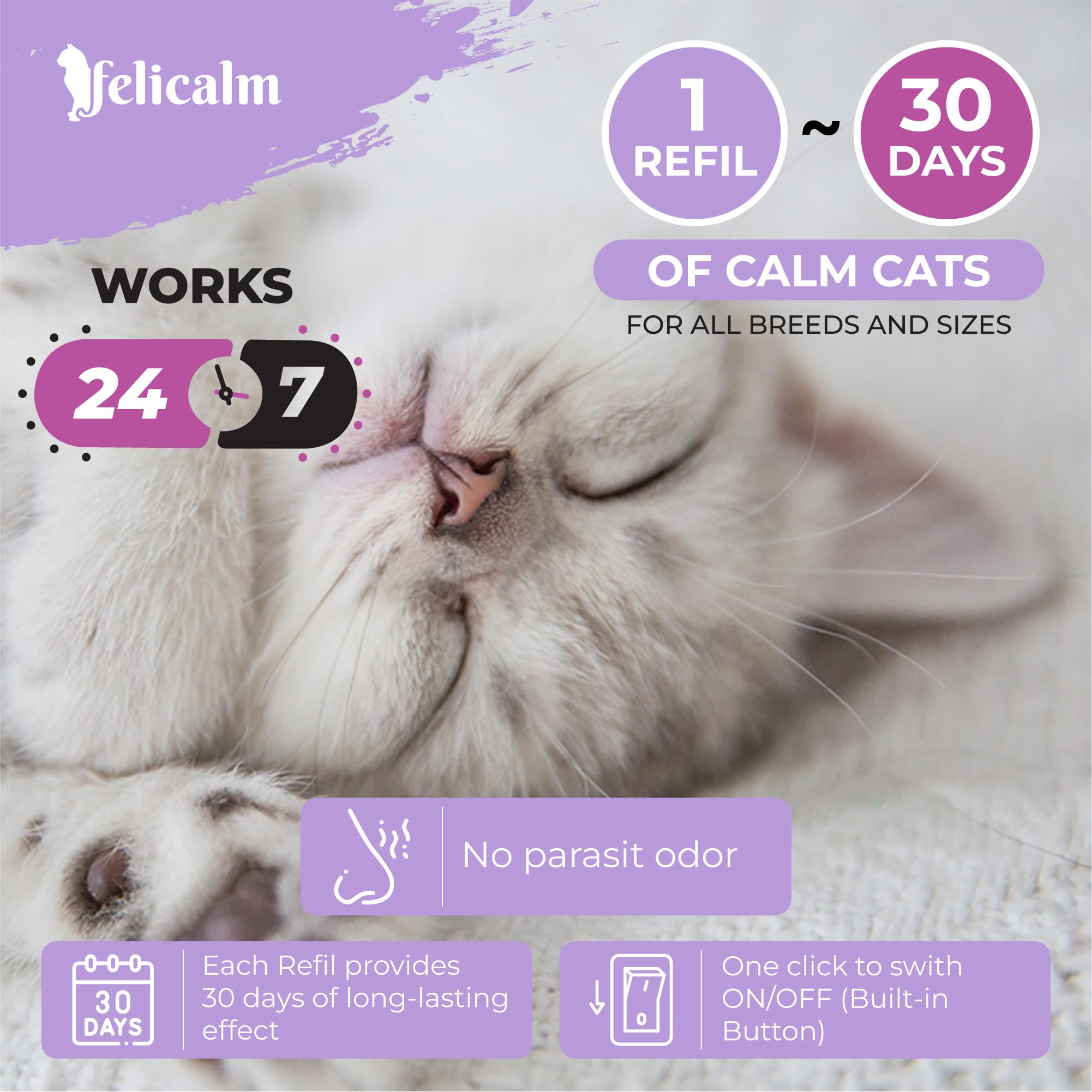 Paris -Nouvelle Formule de PHEROMONE pour Chat et Chaton -DIFFUSEUR Intelligent ECONOMIQUE SECURITAIRE + Recharge de 48 ML- Anti Stress pour Chat- CALMANT- Bonheur et Harmonie.