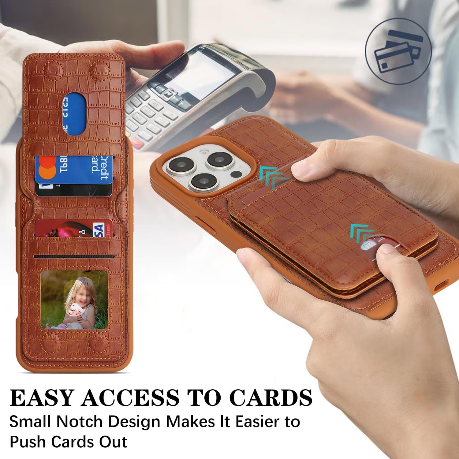 Ｈａｖａｙａ iPhone 16 Pro Max case Slim Shockproof Detachable 2-in-1 Compatible MagSafe Wallet Alligator Leather - Vintage Cognac Brown