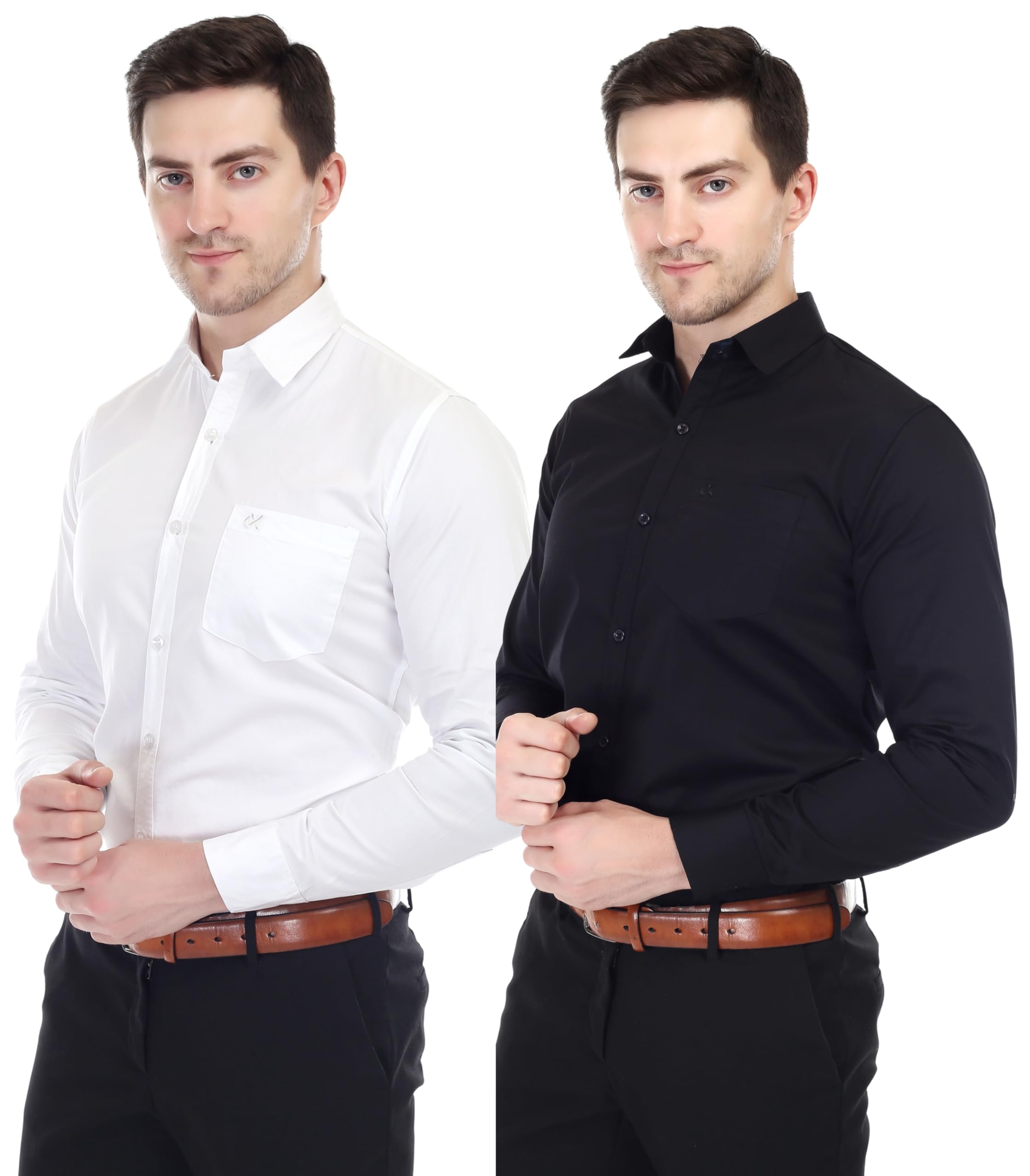 Ozark Cotton Solid Slim Fit Casual Shirt for Men with Pocket & Long Sleeve Men's Cotton Shirt Collared Casual Formal Shirt with 100% Cotton, White & Black