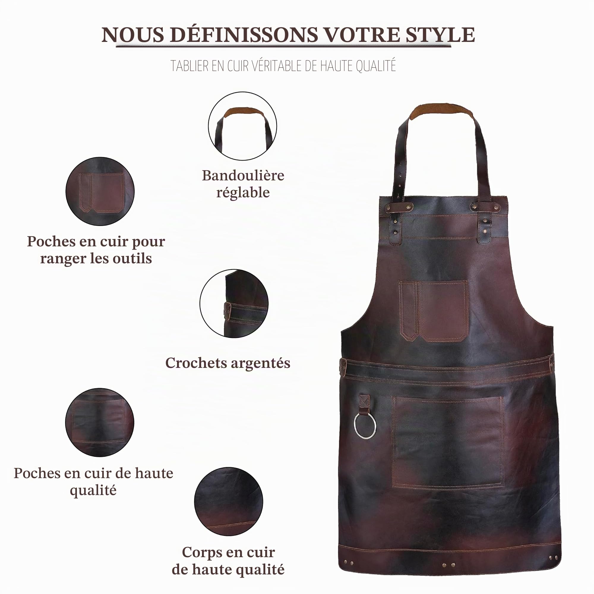 Full Grain Leather Apron for Butcher, Chef, BBQ Grill, DIY, Wood Work and Cooking