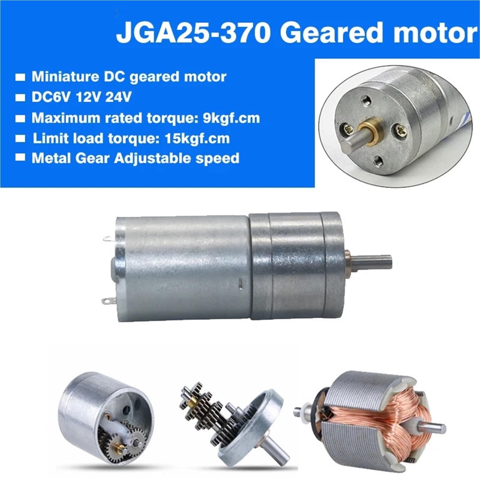 JGA25-370 motoriduttore DC 6V ingranaggio coppia alta 5/10/15/30/60/100/150/200/300/400/500/1000/1200 giri/min 1 pezzi (Without staffa,60RPM)