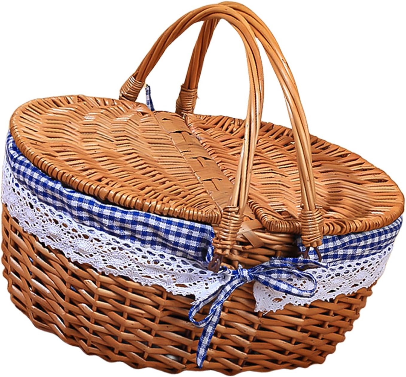 Elegant Wicker Picnics Basket with Folding Handle Large Capacity for Beach Holidays Romantics Date
