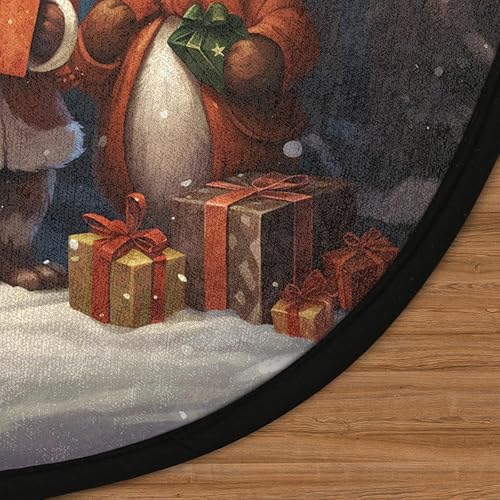 Miniatura 3 de Christmas Scene Cute Animal (2) Round Area Rug 3ft Machine Washable Circular Rugs for Dining Room Table Bedroom Playroom Throw Rugs for Dog Living