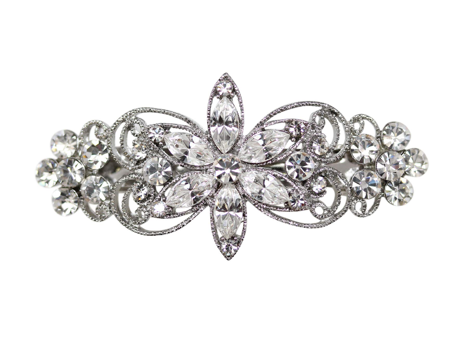 Gorgeous Clear Rhinestone Crystal Flora Hair Barrette Clip  display picture 1