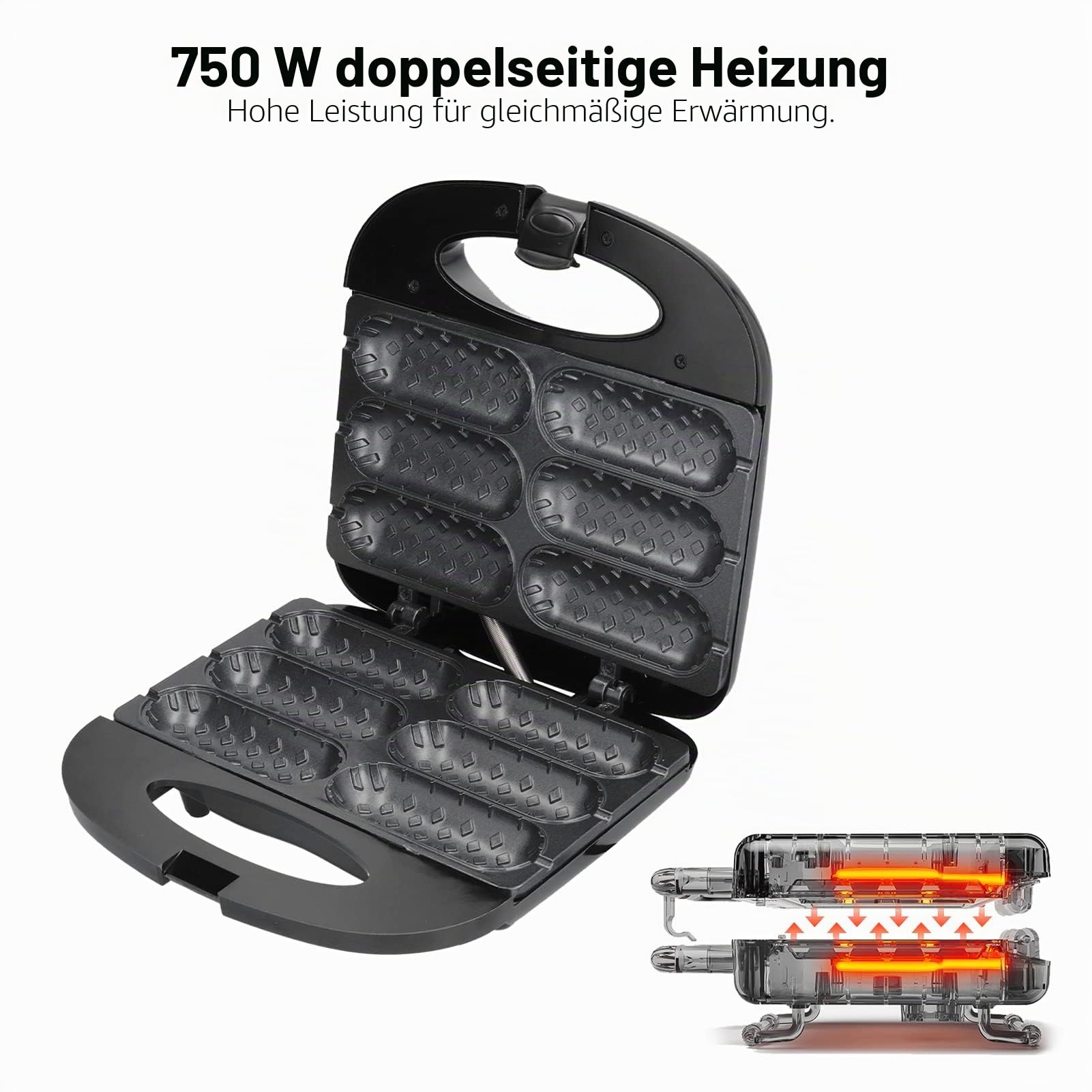 Waffeleisen mit Stabform, Mini Doppelseitiger Corn Dog Waffeleisen, 6 Corn Dog Waffle Maker 750W Schnellheizung mit Antihaftbeschichtung Hot Dog Maker für Zuhause Party