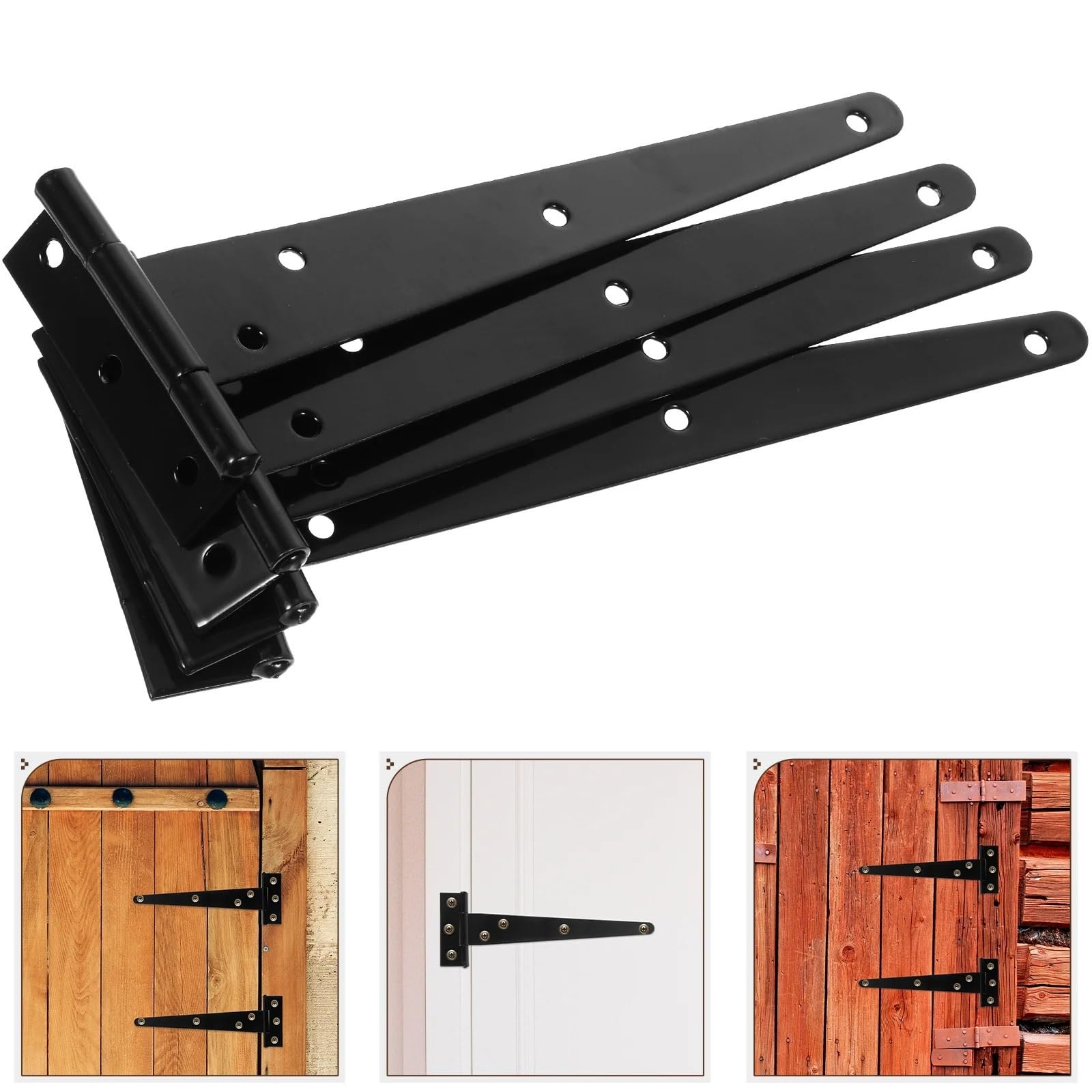 Bisagras en T de 4 Uds., bisagras de Alta Resistencia for Puerta, bisagras for Puerta de cobertizo de Almacenamiento, Puertas de Granero (Negro, 8 Pulgadas)