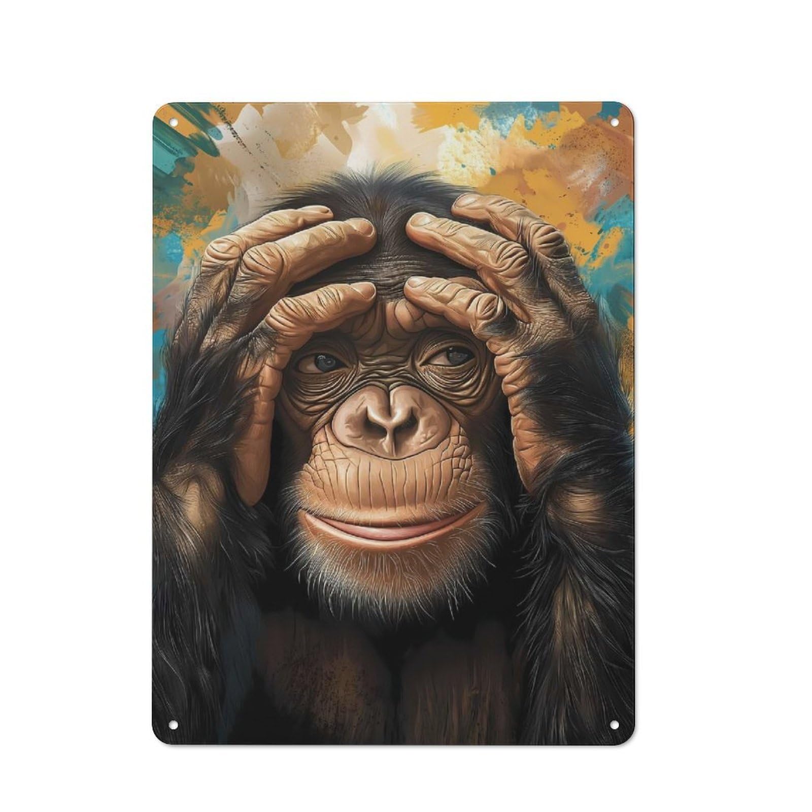 Junmoney Funny Chimpanzee Portrait Farmhouse Metal Sign 40X30cm, Rustic Cottage Wall Art For Cottage, Kitchen, Hallway Or Breakfast Nook