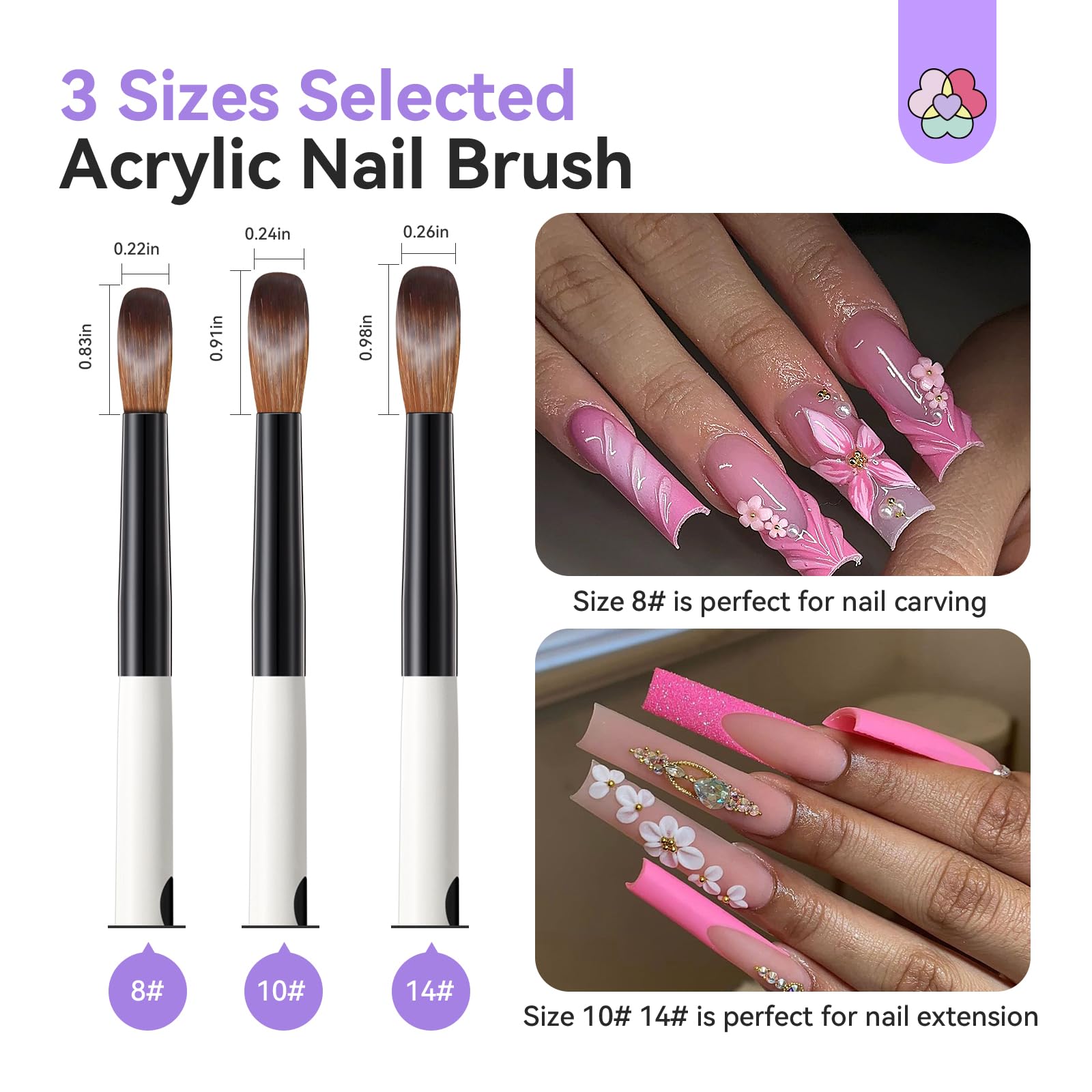 Saviland Acrylic Nail Brush Set - 3 Sizes -4 Saviland Acrylic Nail Brush Set - 3 Sizes -4