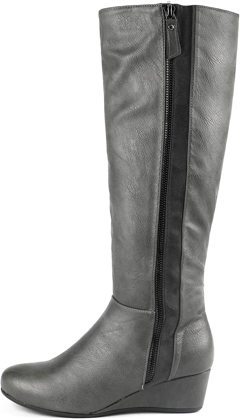 DREAM PAIRS Women's Consta Grey Low Wedge Knee High Winter Boots Size 5 M US