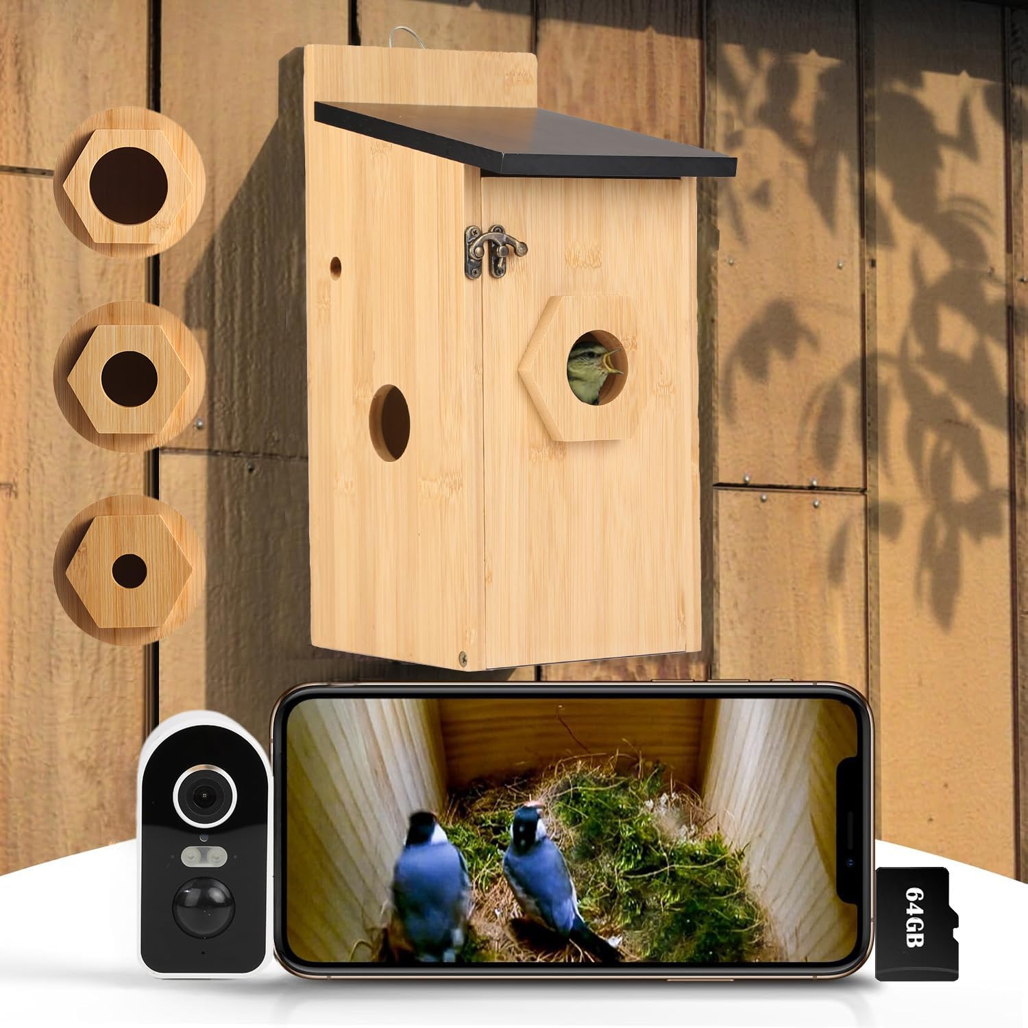 Nichoir à oiseaux avec caméra  4 MP HD  nichoir avec caméra résistant aux intempéries  WiFi 2 4 G et notification par application  observez la nidification et l'éclosion  enregistrement automatique