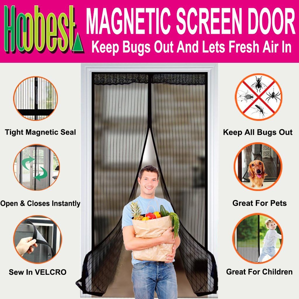 Hoobest Magnetic Screen Door with Heavy Duty MesCurtain and Full Frame Fits Door Size Up to 36x82 Max