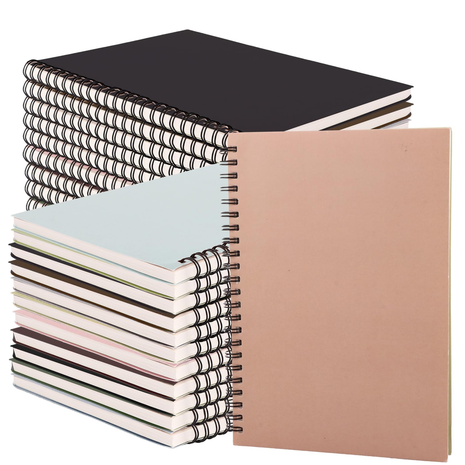 DAJAVE 24 quaderni A5 con rilegatura a spirale, formato A5, 120 pagine/60 fogli a righe, 12 colori, copertina in carta kraft, per lavoro, ufficio, scuola, viaggi