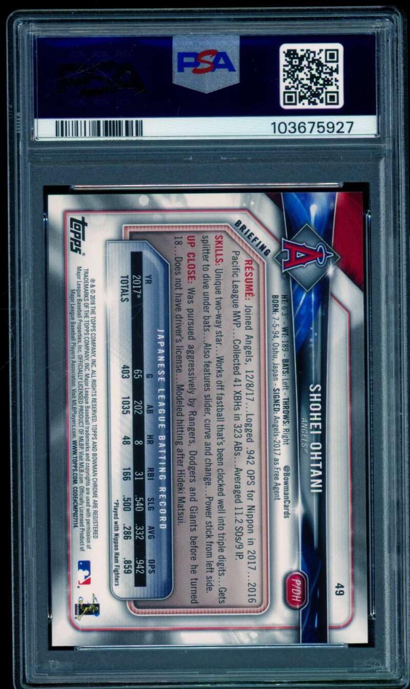 Amazon.com: Shohei Ohtani Rookie Card 2018 Bowman #49 PSA 9