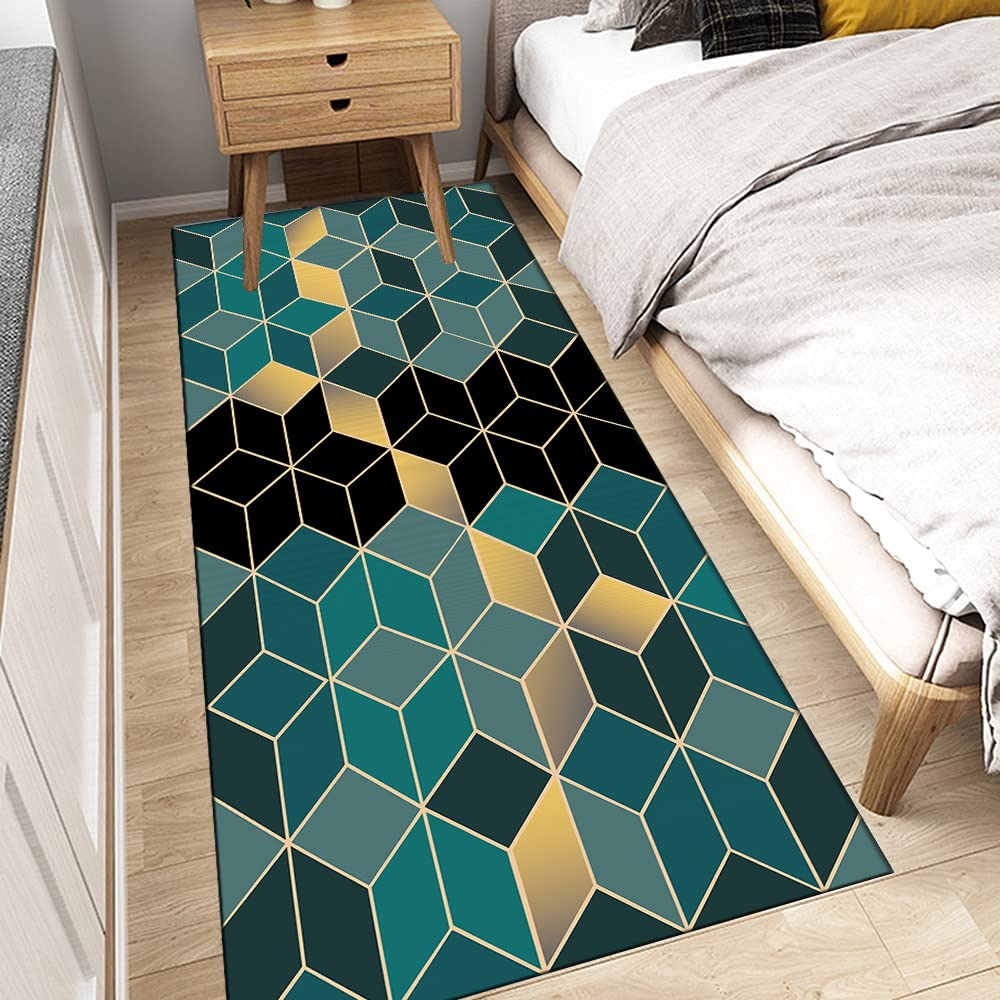 Rutschfester Läufer Teppich für Flur und Wohnzimmer, modernes geometrisches Diamant-Gitter-Design, vielseitiger Teppich für Heimdekoration