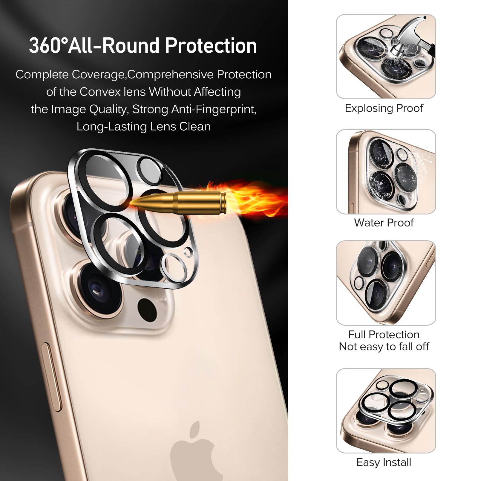 iVoler Vetro Temperato per iPhone 16 PRO, 3 Pezzi Pellicola Protettiva Anti Graffio e Fotocamera Con Cornice di Installazione, HD Chiaro, Senza Bolle