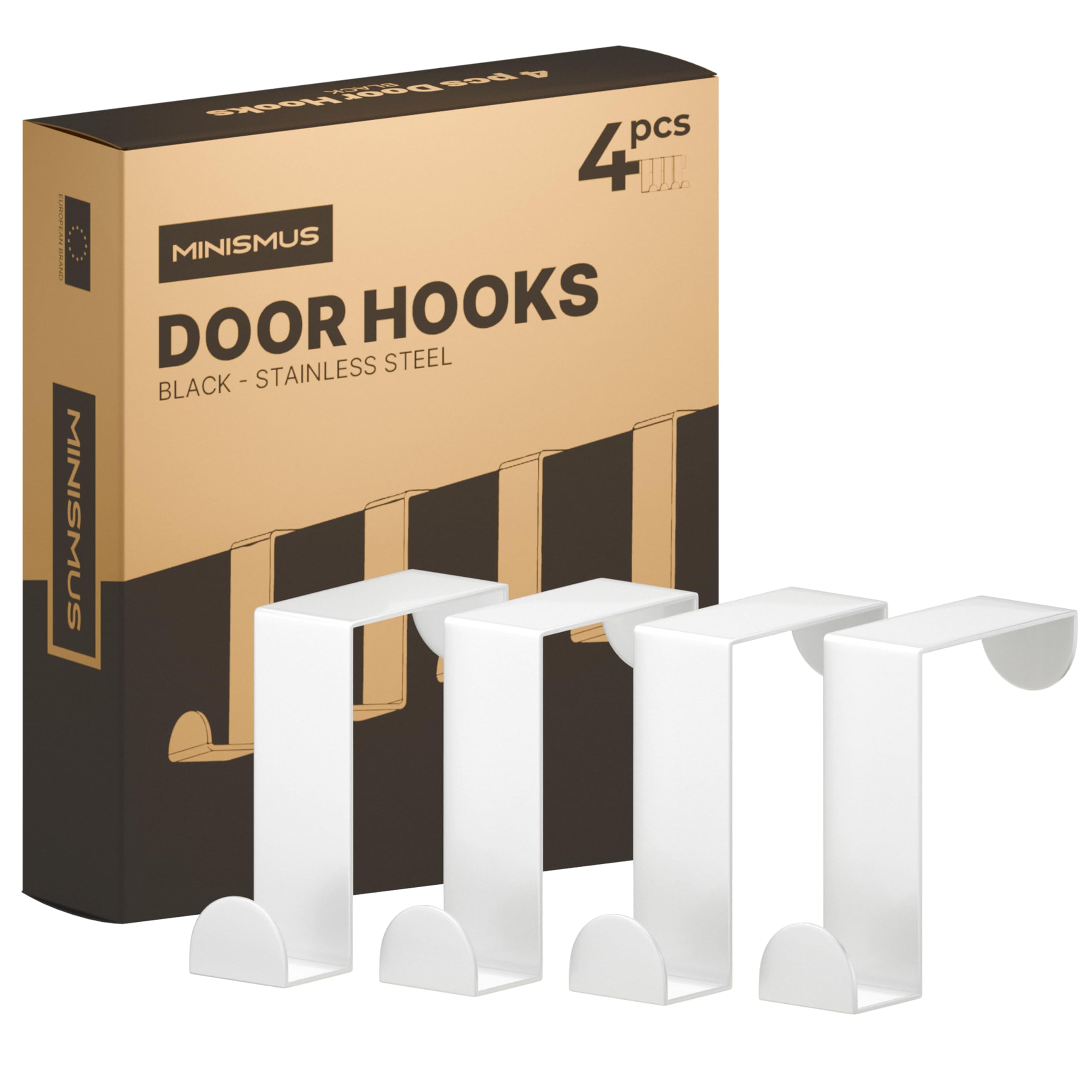 Minismus Door Hooks for Hanging - Stainless Steel Coat Hooks Door - Individually Used Door Coat Rack Hooks - Hanging Hooks - Hanging Hooks Set of 4 (White)-image-47