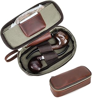 Contacts Full Grain Leather Small Pipe Tobacco Pouch Travel Smoking Pipe Organizer Portable Accessories Lighter Holder Tobacco Pipes Case for 2 Pipes