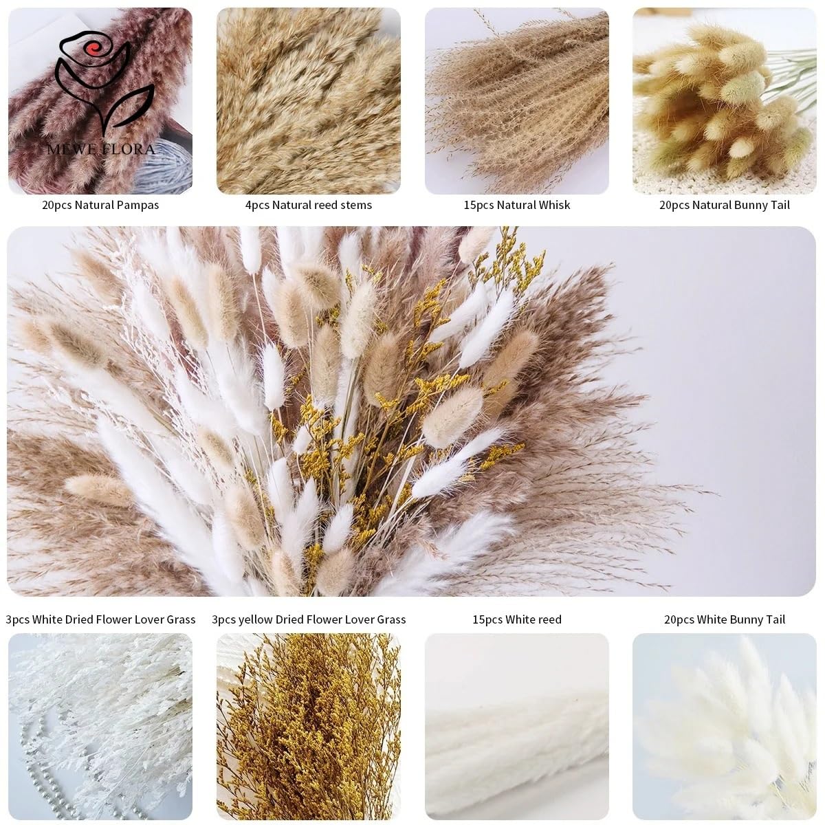 Künstliches Pampas Gras, Pampasgras-Trockenblumenstrauß-Bündel, Mehrfarbig, 30–45 cm, for Hochzeit, Party, Zuhause, Vasendekoration(Ac-558-100pcs)