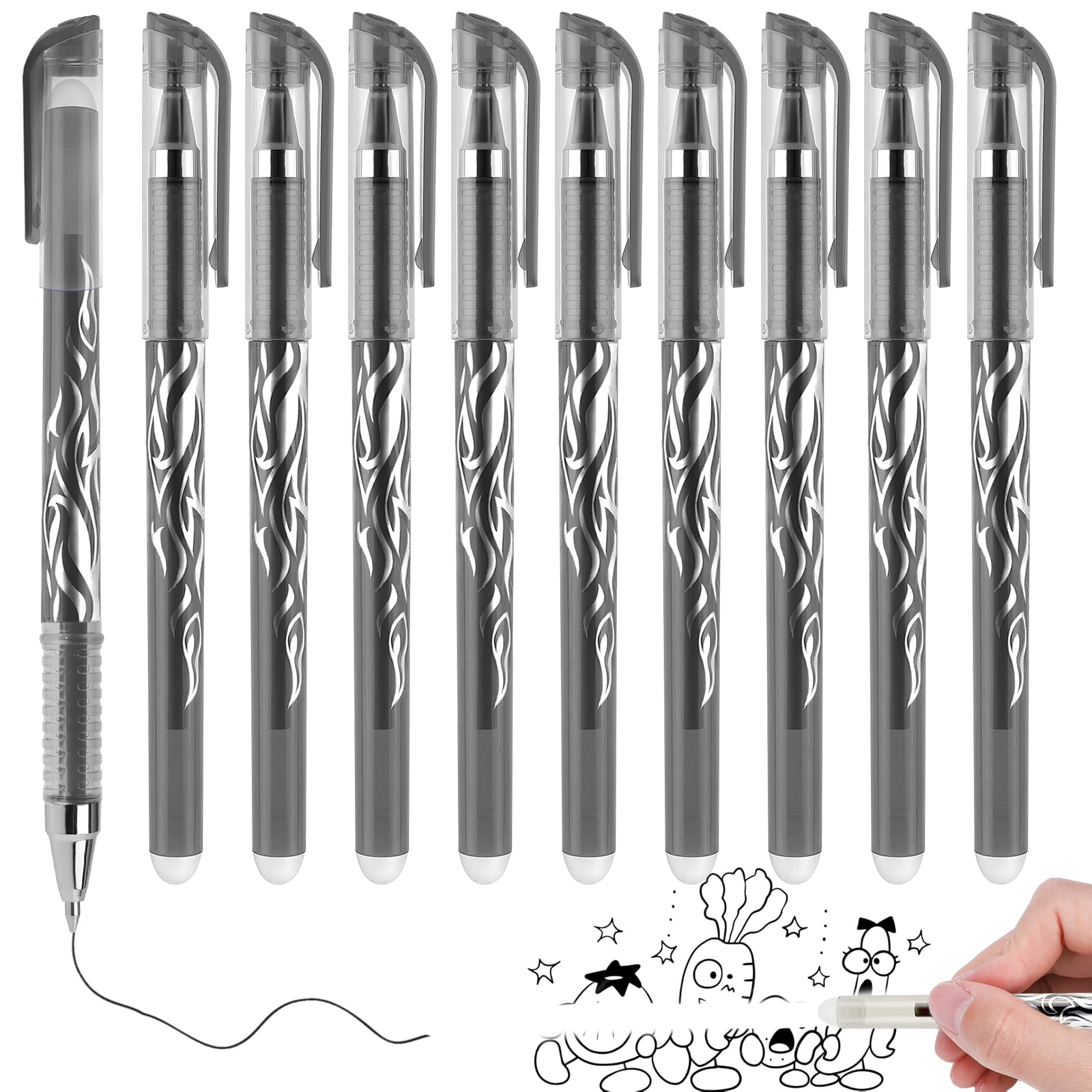 Thboxes 10 Pcs Erasable Pens, 0.5 mm Eraser Gel Pens with Rubbers on the End,Black Ink Rub out Pen for School Homework Office Notes Kids Adults Writing Drawing Stationery Supplies