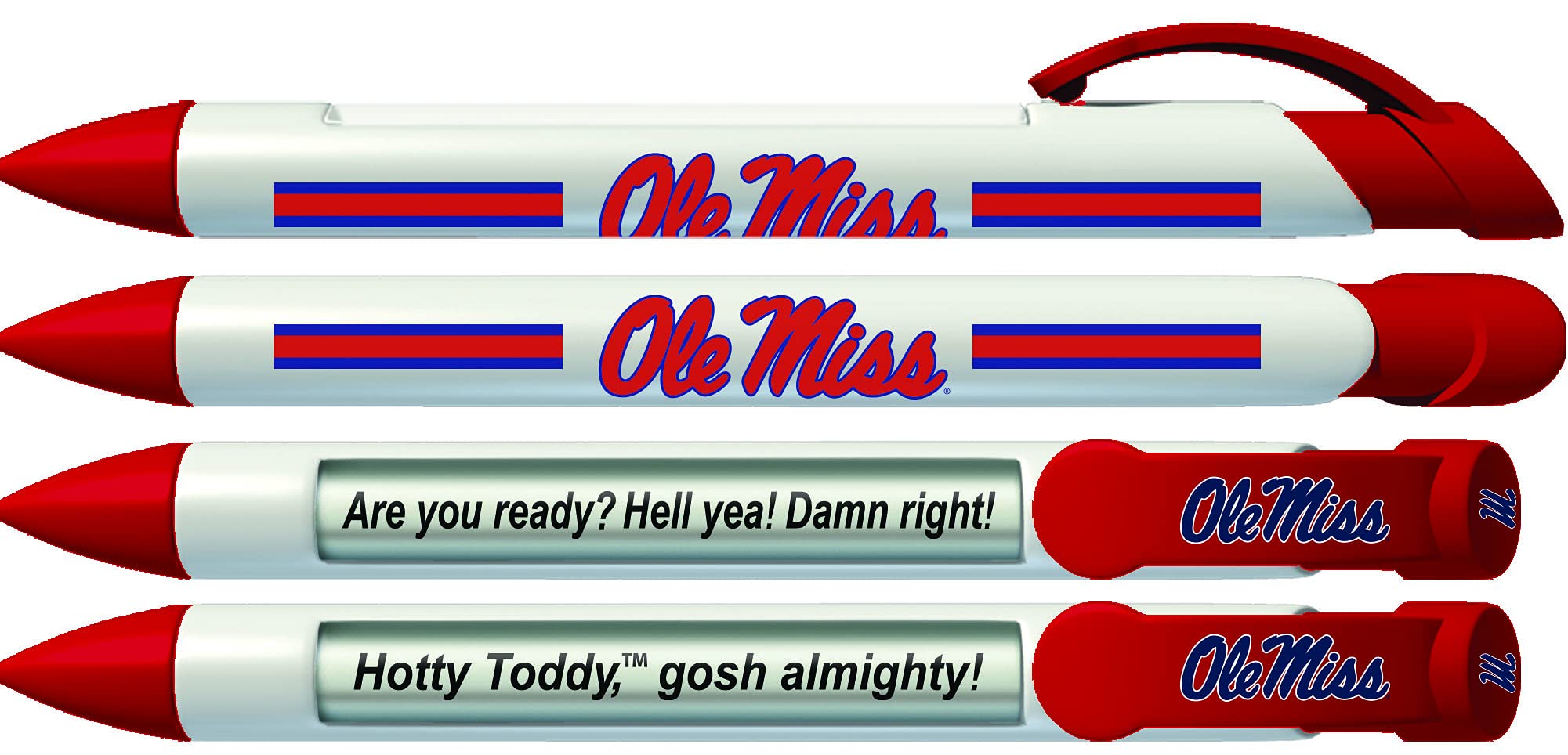 Greeting Pen Ole Miss (University of Mississippi) Rebels Rotating Message Pens - 4 Pack (8014) Officially Licensed Collegiate Product