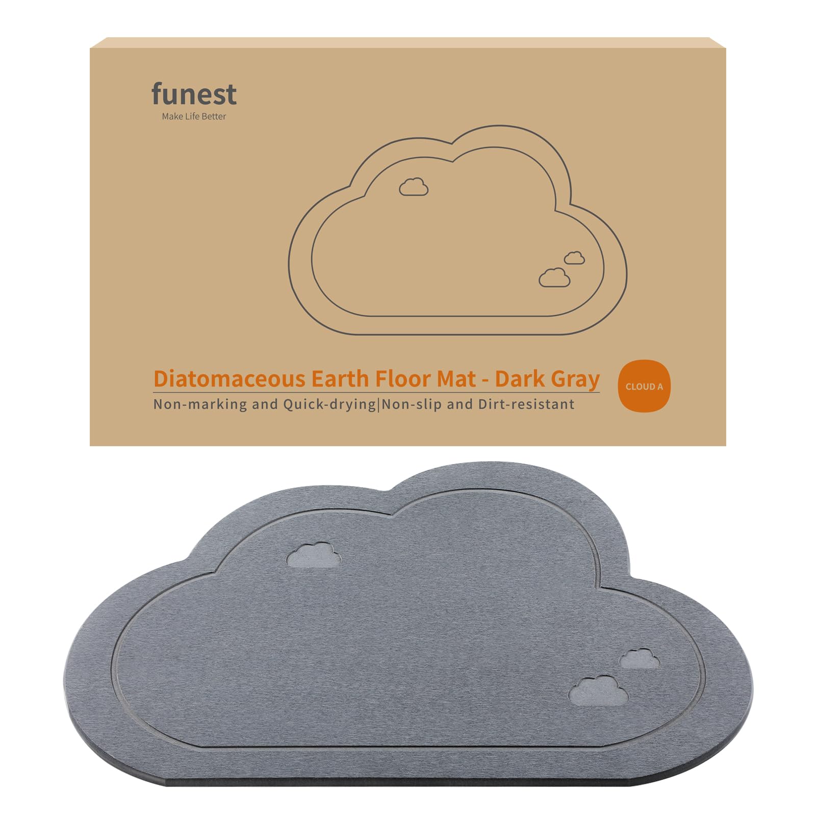 funest Instant Dry Stone Bath Mat, Diatomite Stone Bath Mat for Bathroom Quick Drying, Mat Large Shower Mat Non Slip Easy to Clean for Bathroom, with Anti-Slip Pad (23.6×15.4",Cloud)