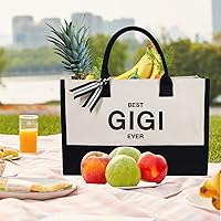 Vista 465 de TOPDesign Personalized Initial Canvas Beach Bag, Monogrammed Gift Tote Bag for Women Negro y marrón
