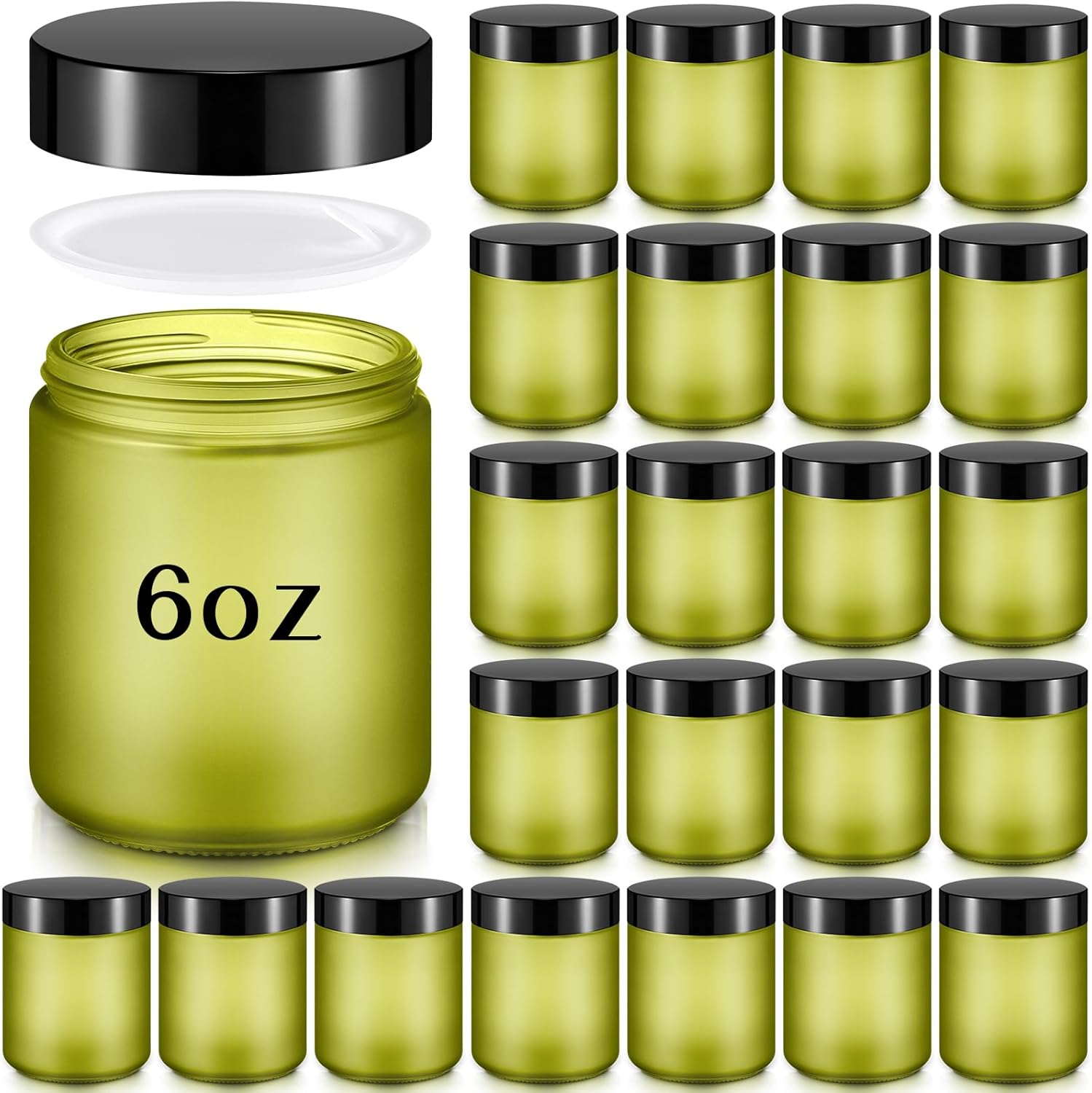 Domensi 24 Pcs 6oz Glass Jars with Lids Leakproof Round Airtight Empty Cosmetic Jars with Inner Liners Lid for Storing Lotions Spices Ointments Food Storage (Olive Green)