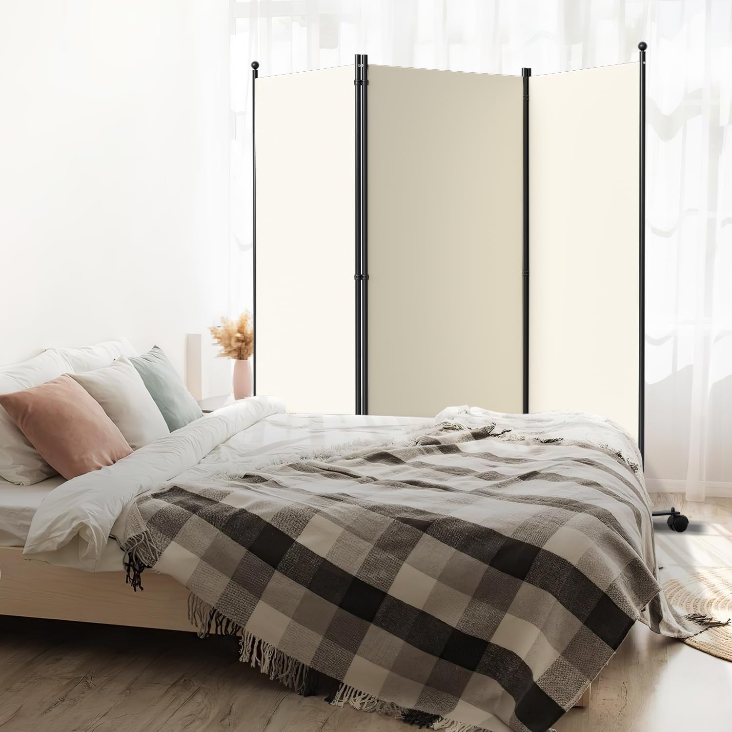 Paravento Divisorio Con Rotelle Ansobea - 5 Pannelli 284x181 Cm - Antracite - Foto 7