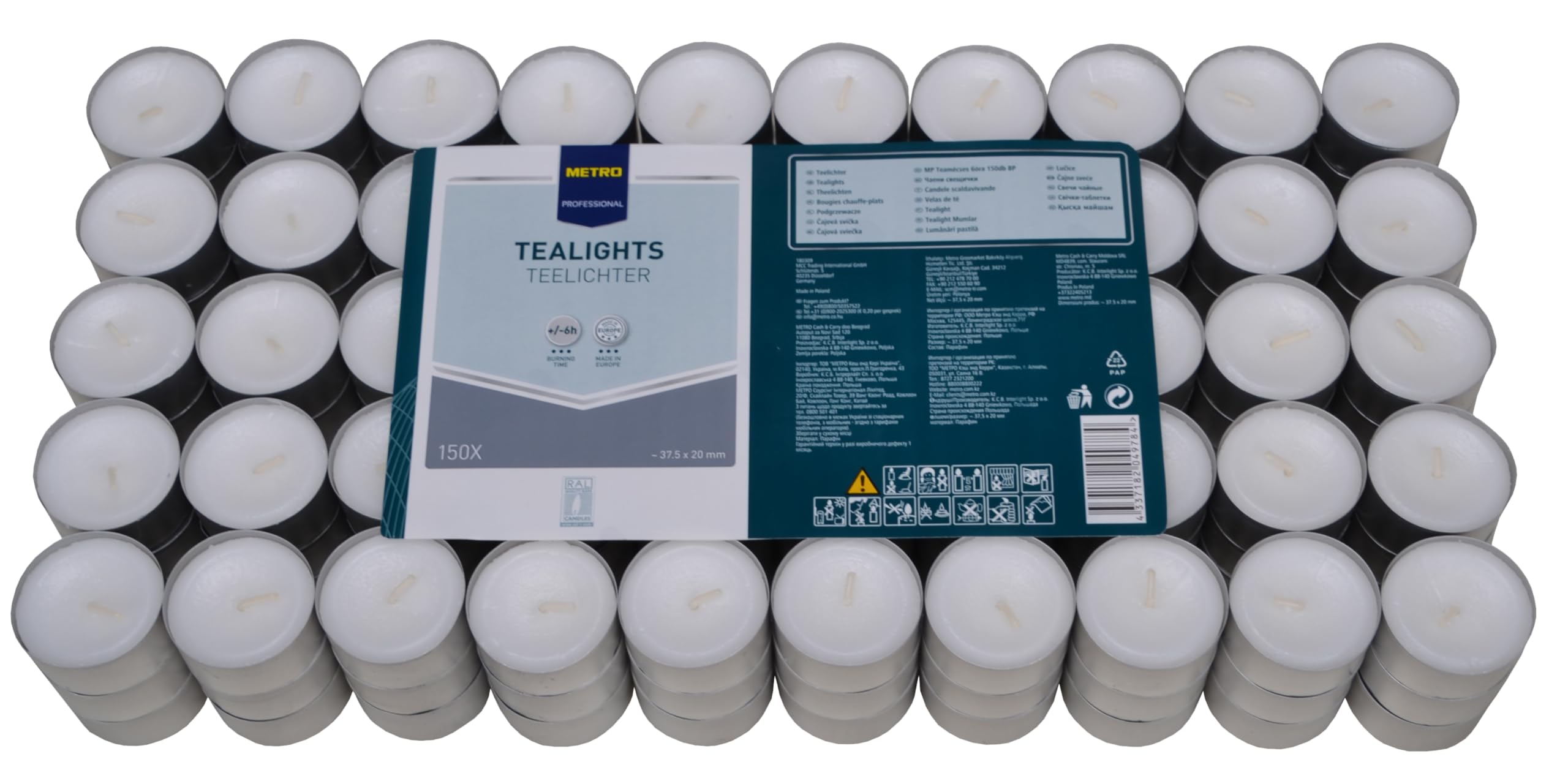 METRO Professional Velas de tŽ, 6 horas de combustiÑn, blanco, 150 unidades
