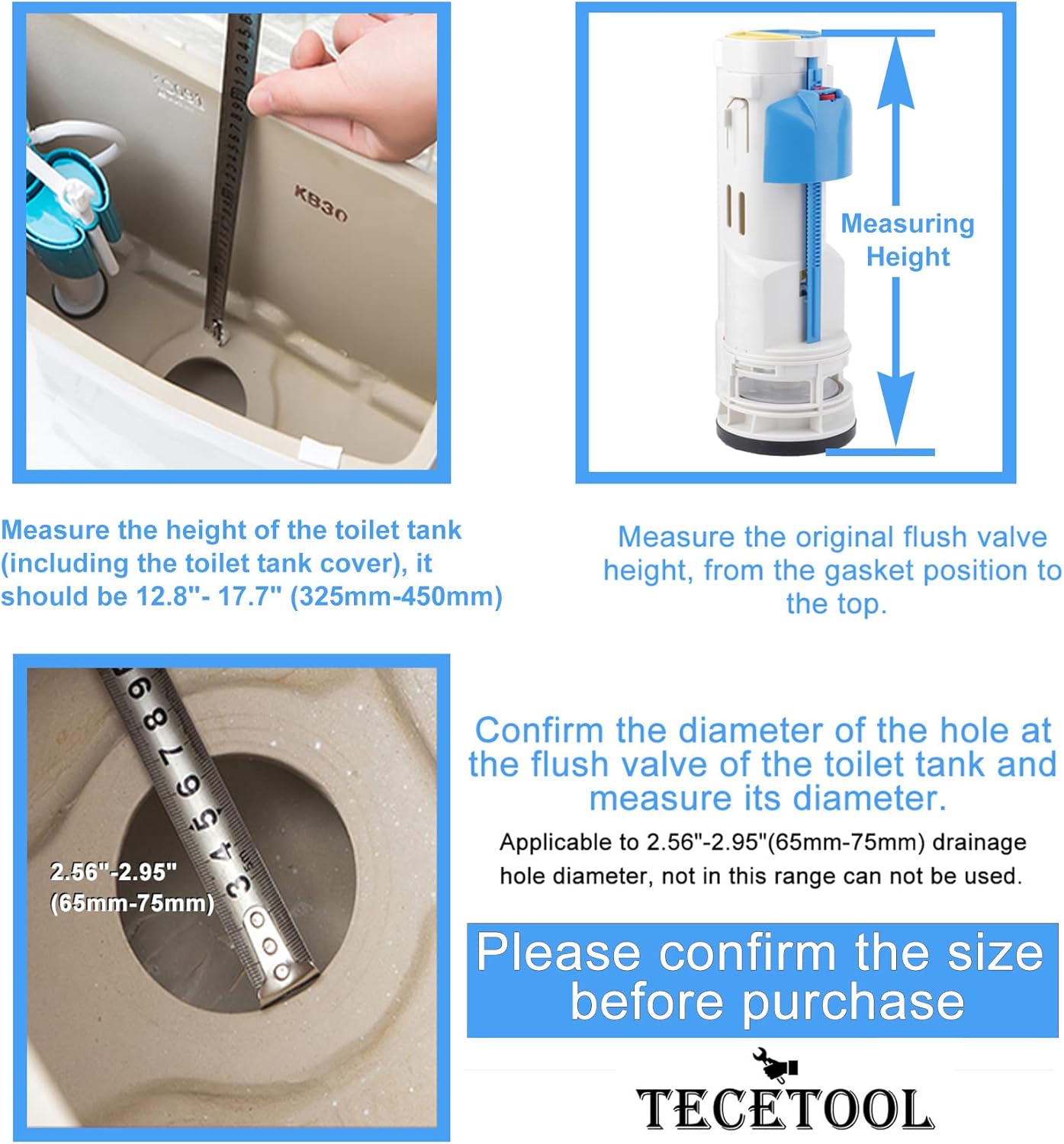 2 Inch Toilet Flush Valves One Piece Toilet with 38mm Top Push Button, Dual Flush Valve Replacement Toilet Repair Kit Compatible with TOTO THU338