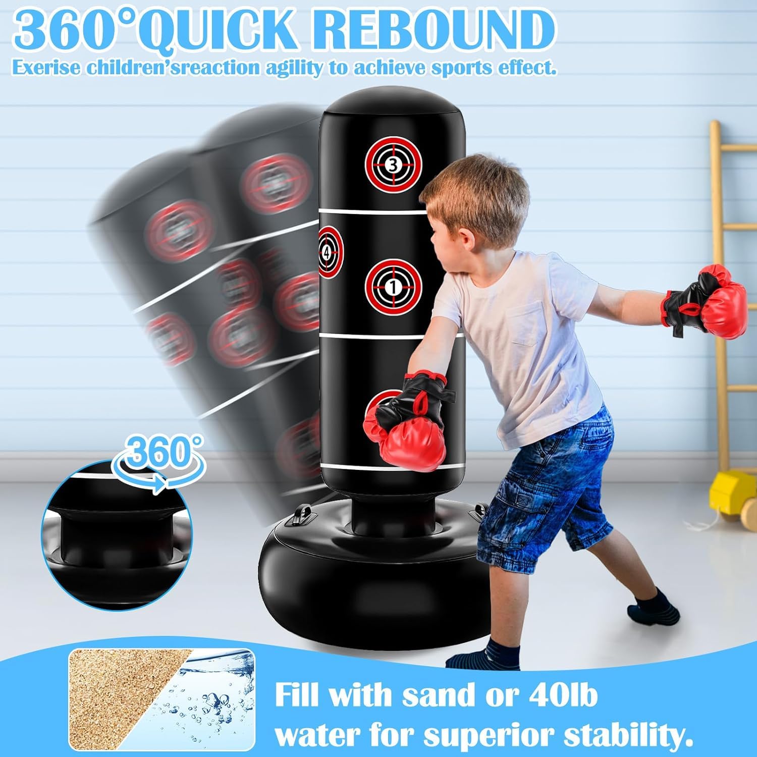 Set Boxe Per Bambini Con Guantoni JUOIFIP Sacco Da Boxe Bambini - Set Di Sacco Boxe Autoportanti Da 160 Cm Con Guantoni Da Boxe - Sacco Da Kickboxing Gonfiabile Dinosauro Feroce Per