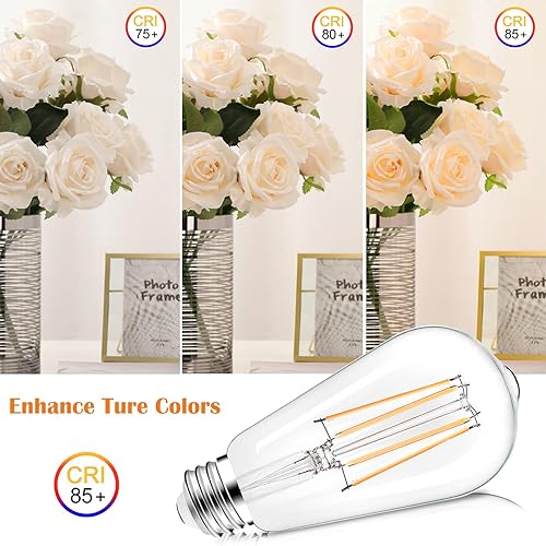 Miniatura 4 de PARTPHONER - Bombillas LED regulables con diseño vintage Edison, E26, bombilla LED equivalente a 60 W, 720 lúmenes, luz blanca cálida 2700 K,