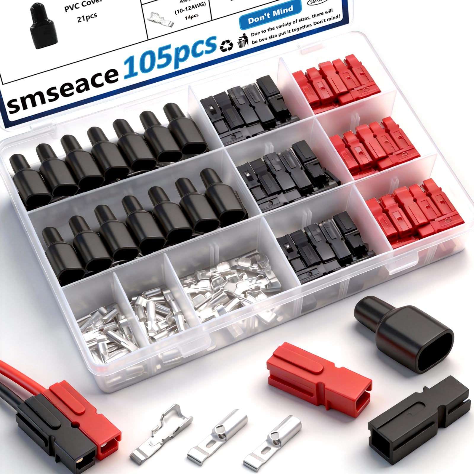 smseace 105Pcs 15/30/45 Amp Power Connectors with PVC Cover 1.5-6mm² (20-10AWG) Quick Disconnect Power connectors Quick Disconnect Terminals Connectors