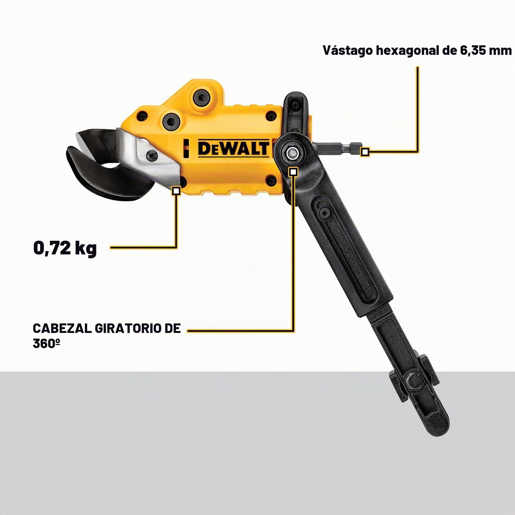 DEWALT Accesorio para taladro de corte de metal, listo para impacto, cabezal giratorio de 360 grados, corta material de 18 GA (DWASHRIR) (amarillo, negro)