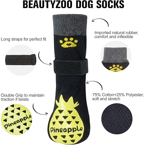 Miniatura 2 de BEAUTYZOO Calcetines antideslizantes para perros pequeños, medianos y grandes, protector de patas de perro con agarre para suelos de madera dura,