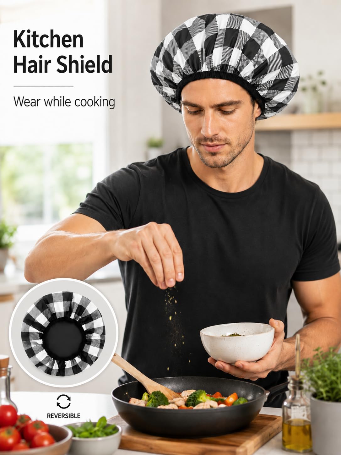 Aquior Shower Cap for Men, Large Waterproof Reusable Shower Cap for Braids & Long Hair, Jumbo Double-Sided Hair Cap for Shower, 13" Reversible Large Mens Bath Cap