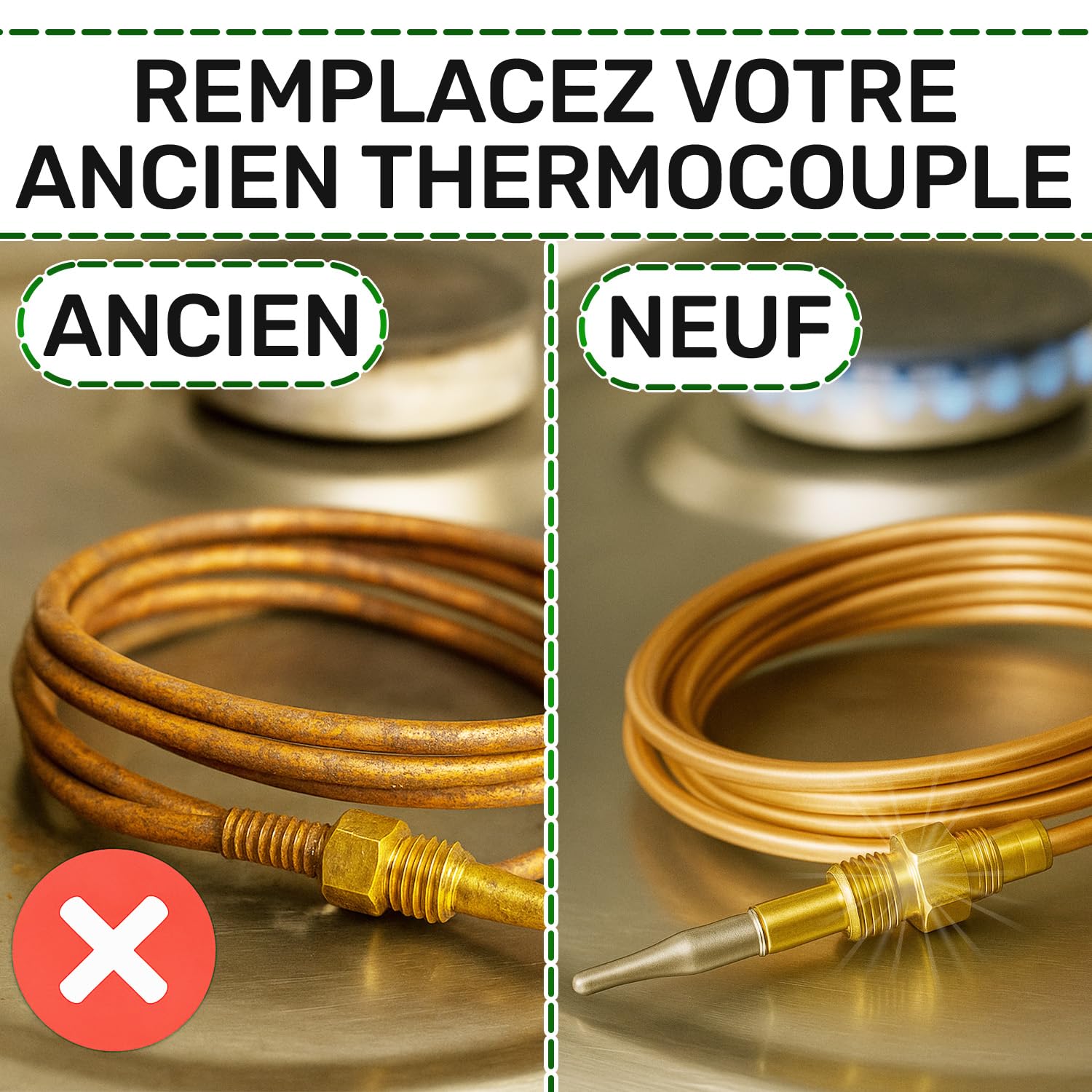 Universel Thermocouple 900 mm avec 5 Écrous pour Gaziniere Gaz - Garantie de 5 Ans - ONIX TECH