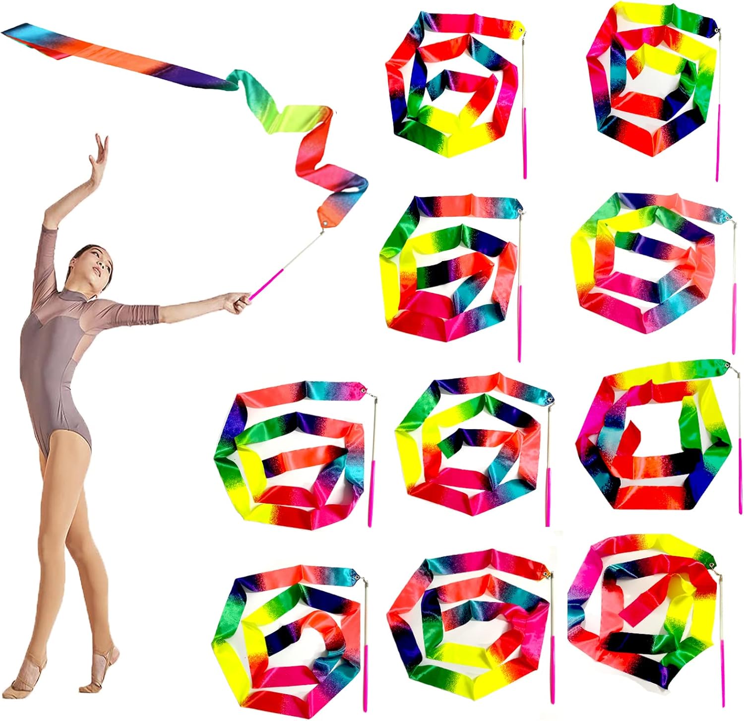 AITIME Ribbon Wands Party Favors for Kids, 20 Pack Rhythmic Gymnastics Ribbon, Girl Birthday ,Outdoor Party Games Supplies, Dance Streamers, Star
